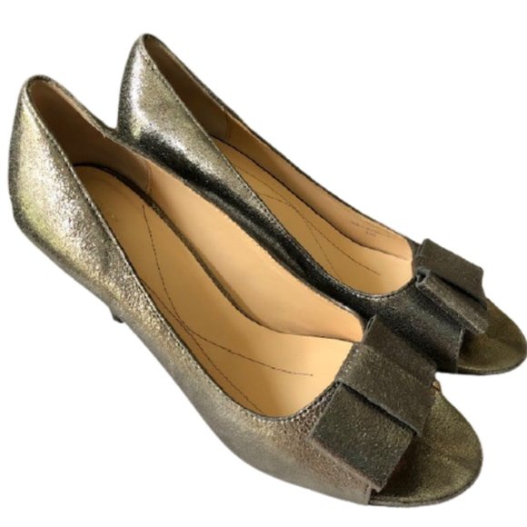 kate spade Shoes - Kate Spade Platinum Sparkly Peep Toe Bow Pumps - 8.5M